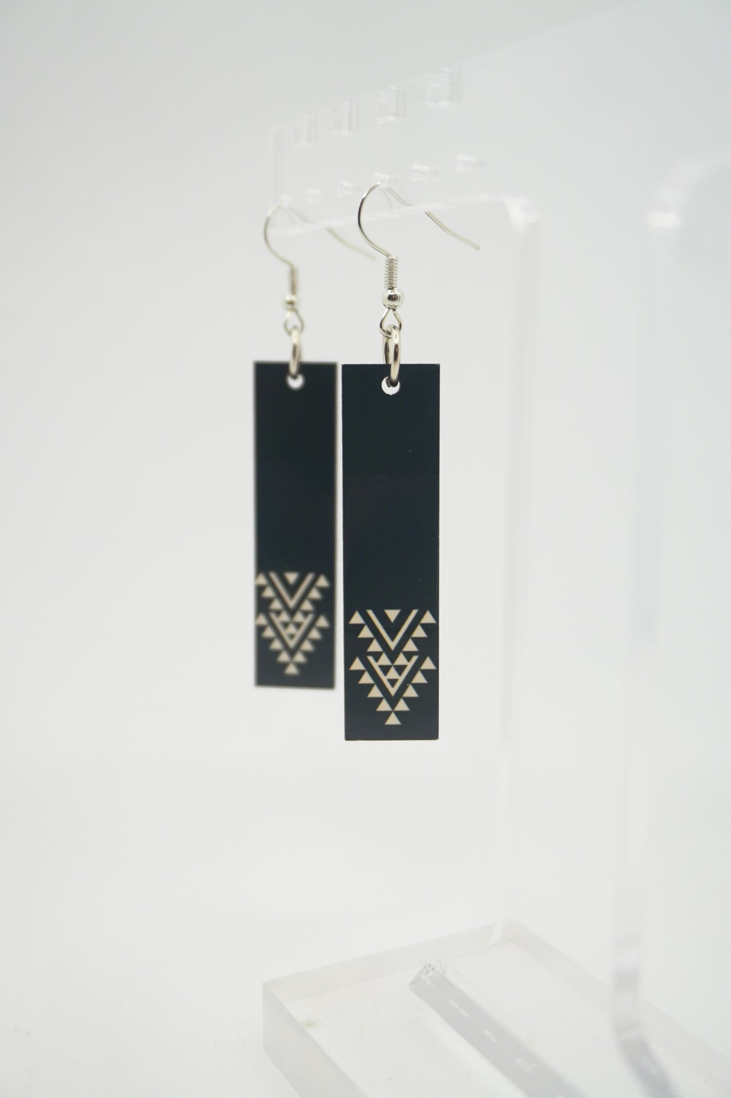 Niho Taniwha Earrings - Black and White