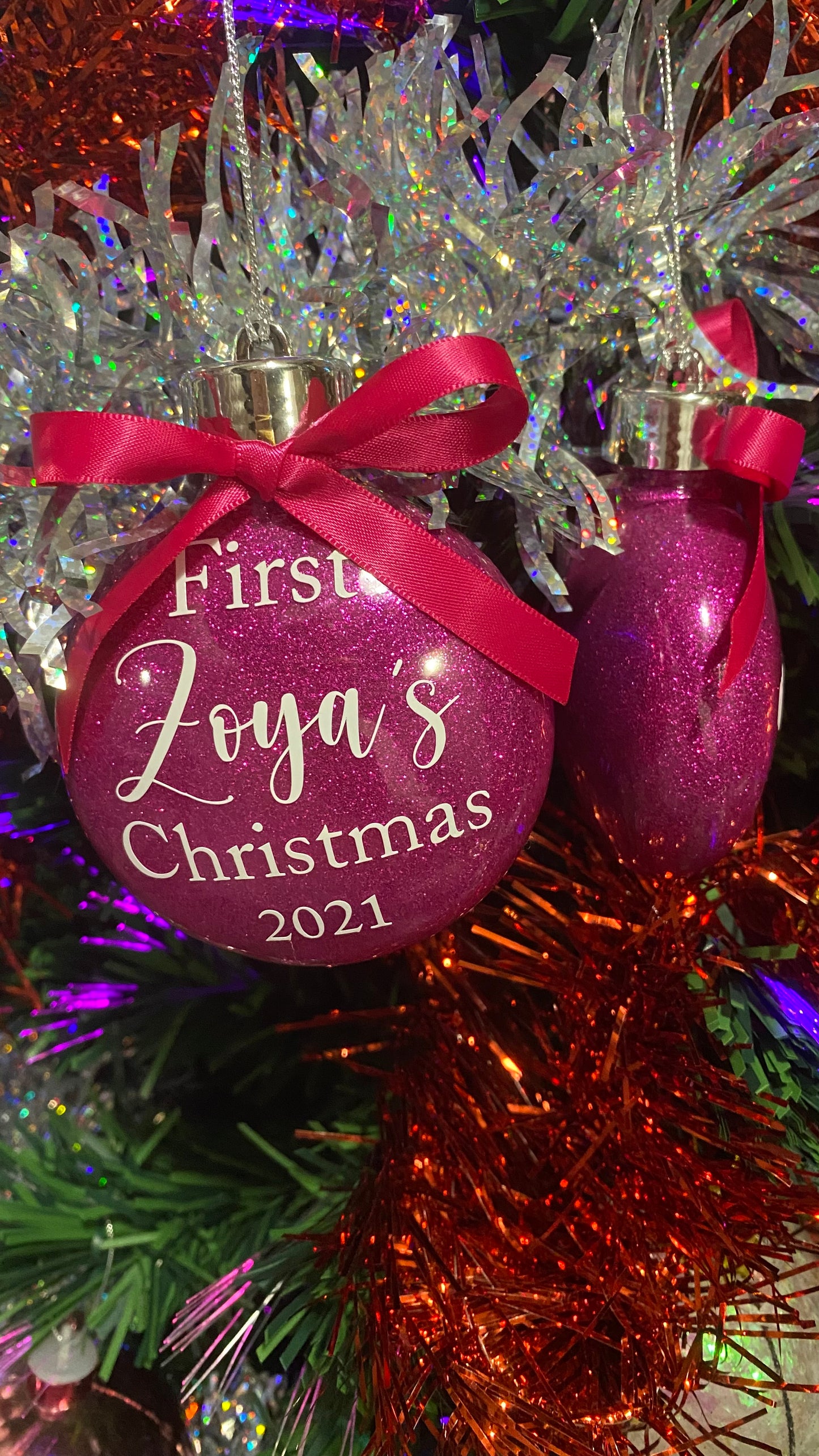 3D Flat Pink Personalised Christmas Bauble